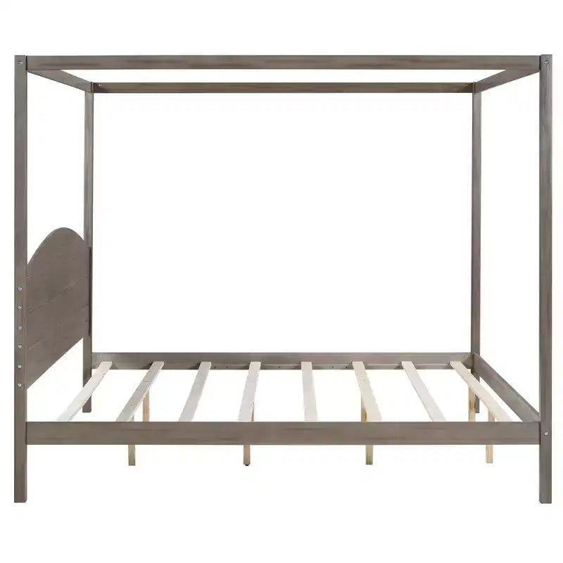Lit à baldaquin king size de style minimaliste avec tête de lit incurvée et pieds de support en bois
