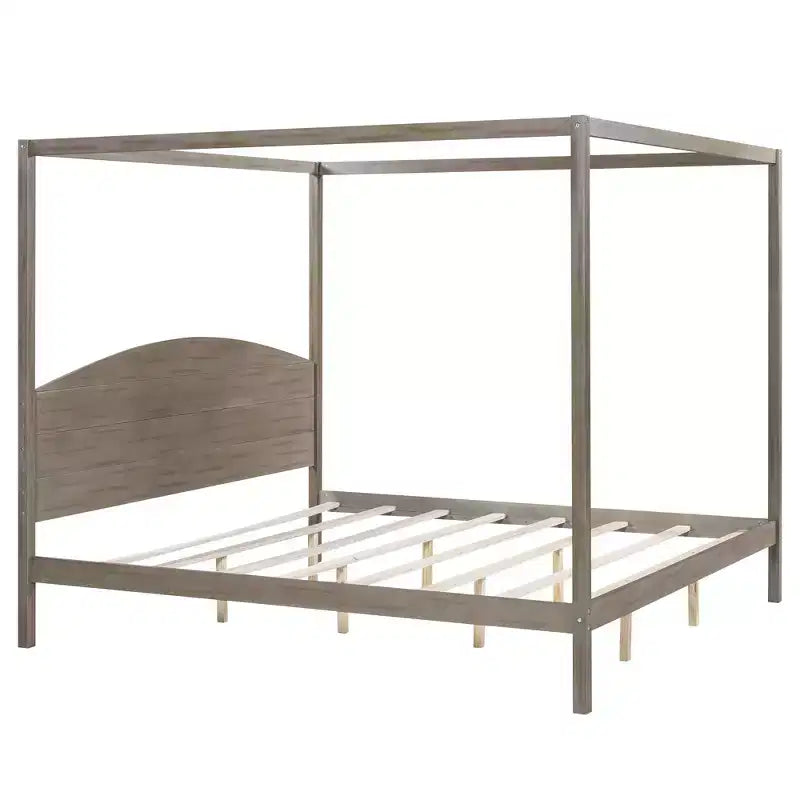 Lit à baldaquin king size de style minimaliste avec tête de lit incurvée et pieds de support en bois