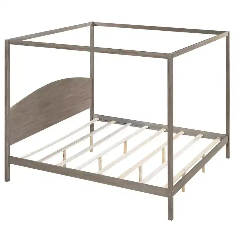 Lit à baldaquin king size de style minimaliste avec tête de lit incurvée et pieds de support en bois