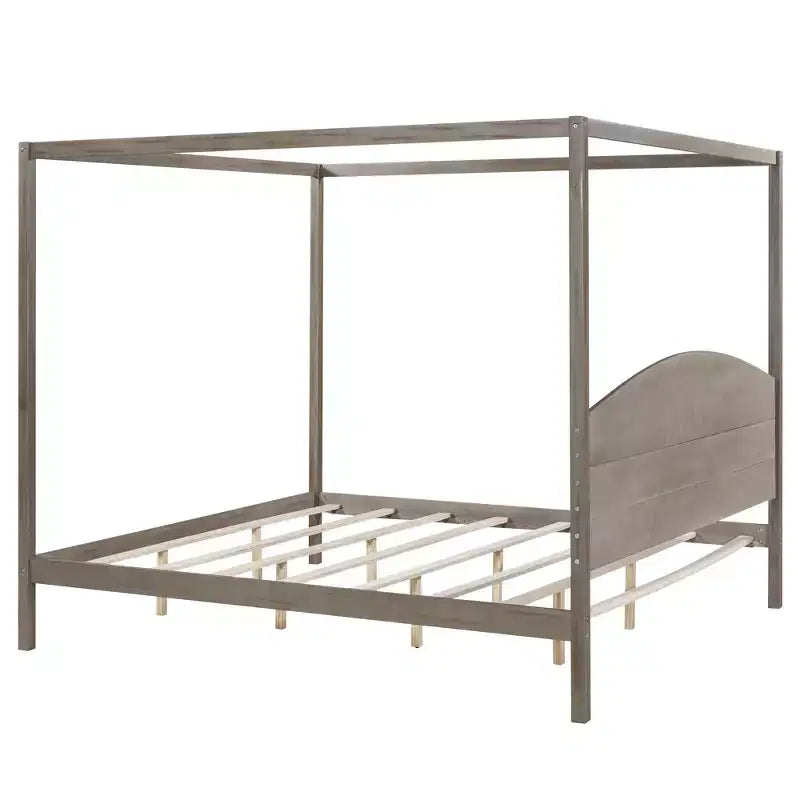 Lit à baldaquin king size de style minimaliste avec tête de lit incurvée et pieds de support en bois