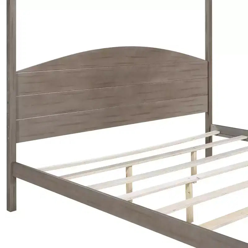 Lit à baldaquin king size de style minimaliste avec tête de lit incurvée et pieds de support en bois