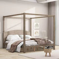 Whisen Minimalist Style King Size Canopy Platform Bed with Curved Headboard and Wood Support Legs