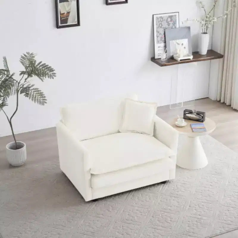 Plush Single Seat Sofa: White Chenille, Perfect for Reading