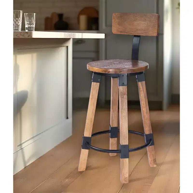 Chaise de bar en fer, marron et naturel