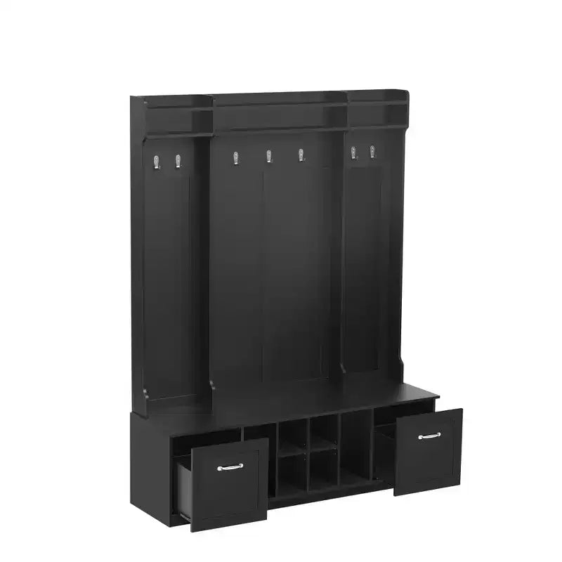 Porte-manteau d'entrée avec banc à chaussures, banc d'entrée avec patère, étagère de rangement de 149 cm de large pour petits espaces, salon, couloir