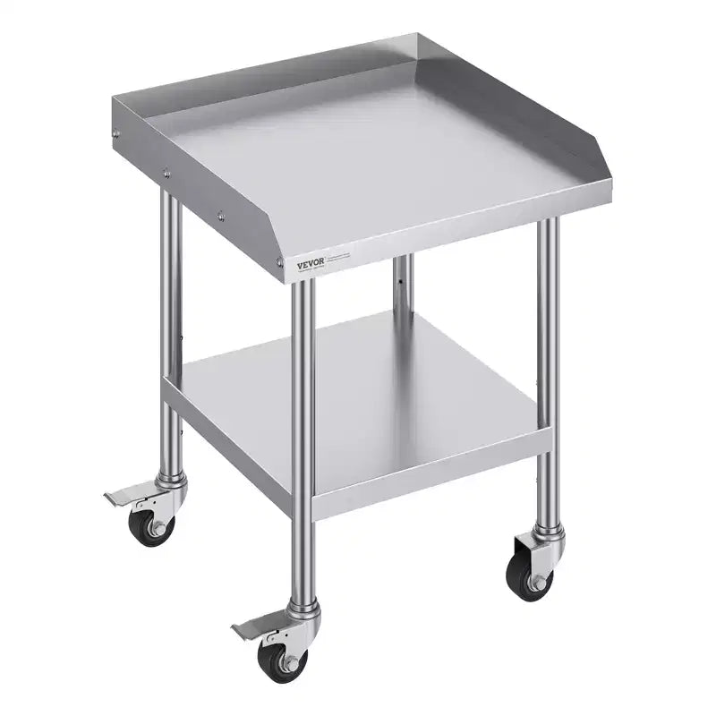VEVOR Stainless Steel Work Table, 24 x 24 x 30 Inch Commercial Food Prep Worktable with 4 Wheels,Casters, 3-Sided Backsplash HeavyDuty Prep Worktable