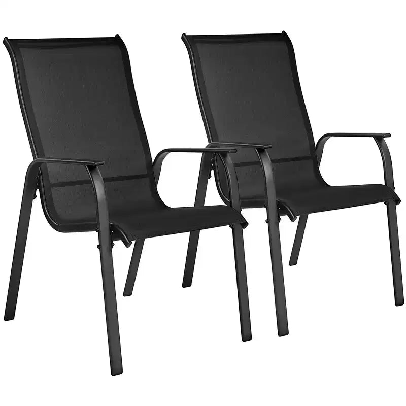 Yaheetech Set of 2 Outdoor Texteline Stackable Dining Chairs with Backrest/ Armrests for Garden, Lawn, Porch, Backyard Pool