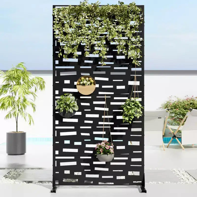 Jardinière en métal noir 72 H47W avec treillis pour écran d'intimité pour terrasses de cafés, jardins et balcons