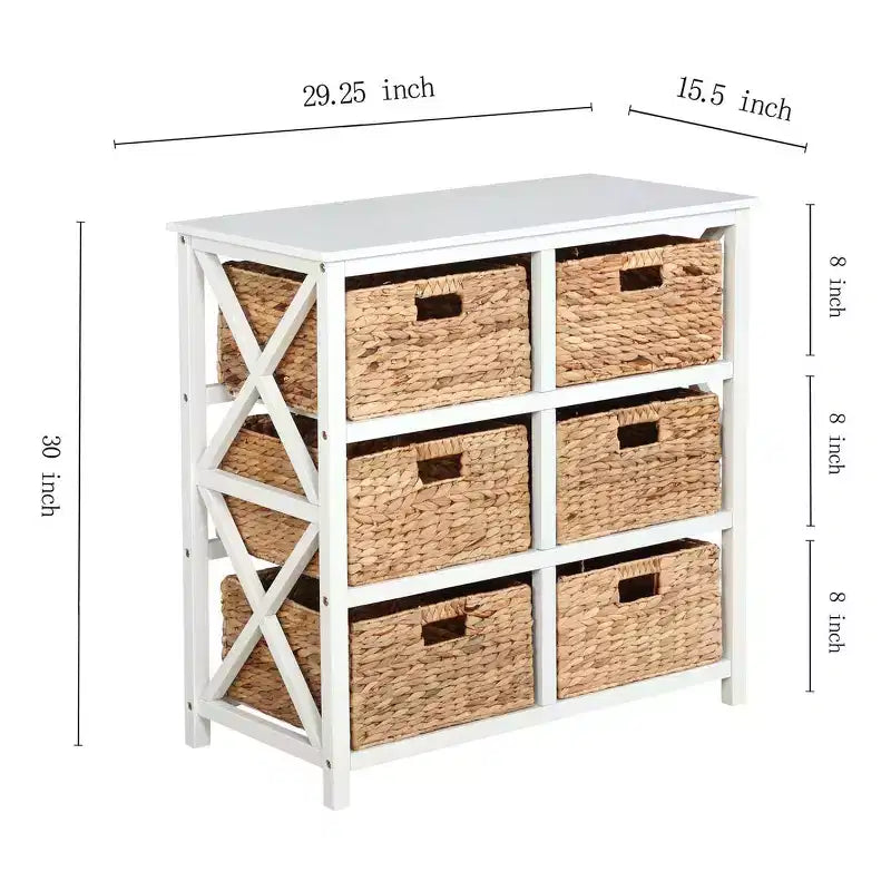 Tiroirs de rangement 3 niveaux en X avec 6 paniers en jacinthe d'eau naturelle