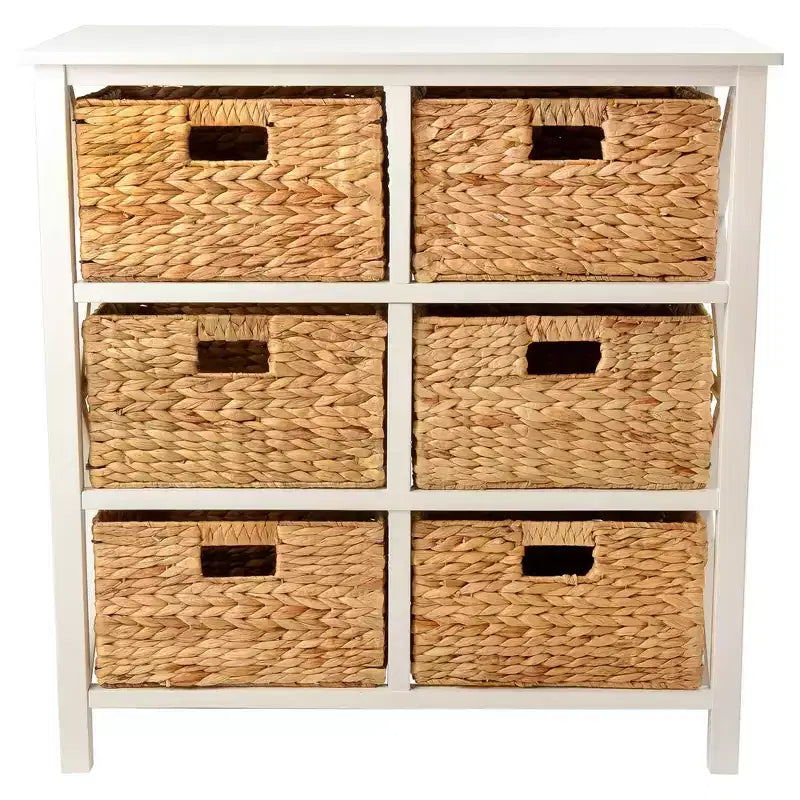 Tiroirs de rangement 3 niveaux en X avec 6 paniers en jacinthe d'eau naturelle