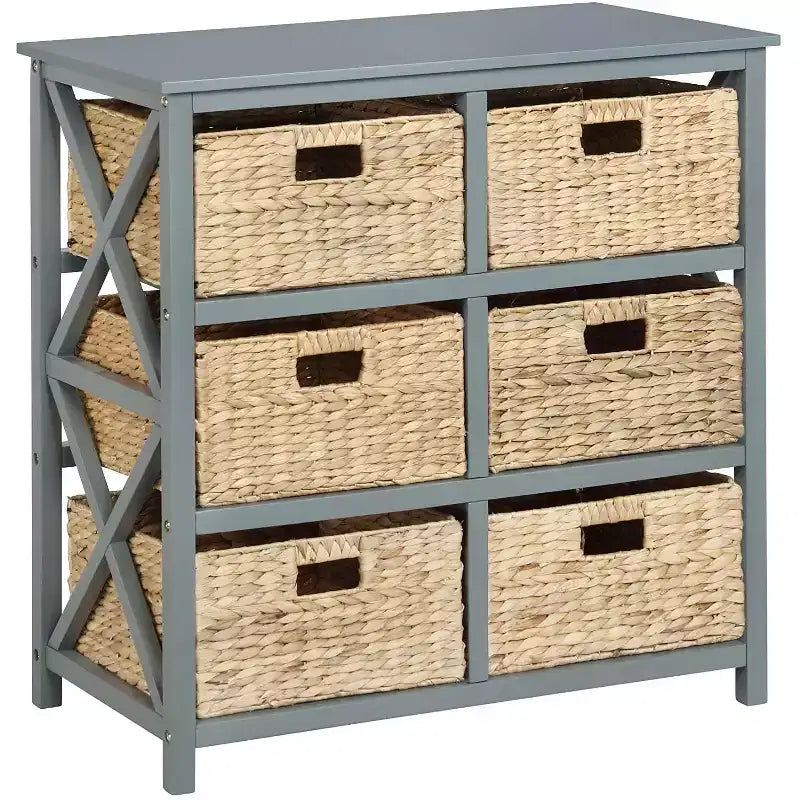Tiroirs de rangement 3 niveaux en X avec 6 paniers en jacinthe d'eau naturelle