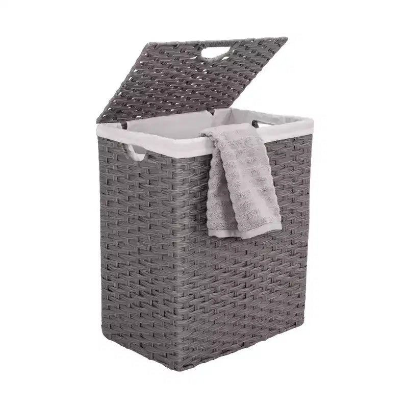 Panier à linge rectangulaire tressé à la main avec couvercle et doublure, Collection Classiques Modernes