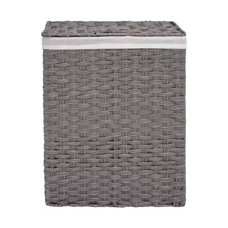 Panier à linge rectangulaire tressé à la main avec couvercle et doublure, Collection Classiques Modernes