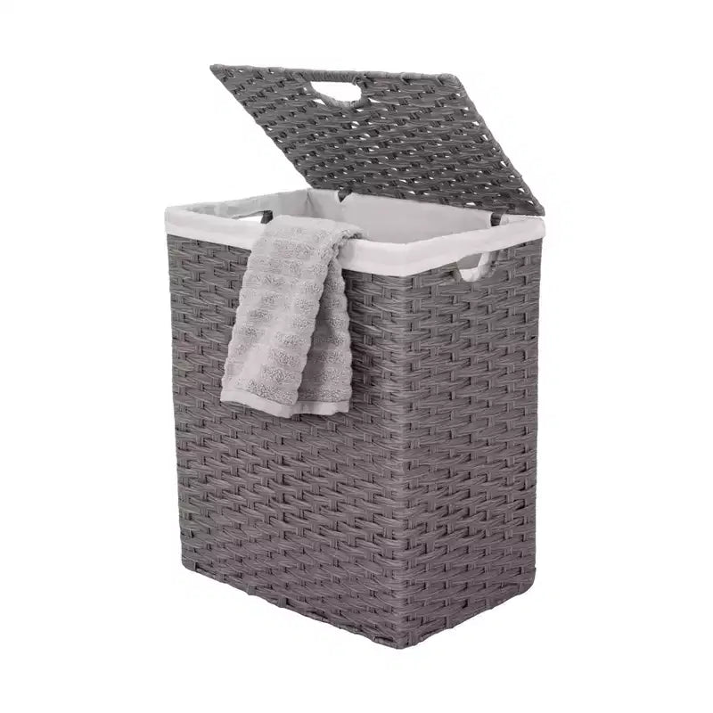 Panier à linge rectangulaire tressé à la main avec couvercle et doublure, Collection Classiques Modernes