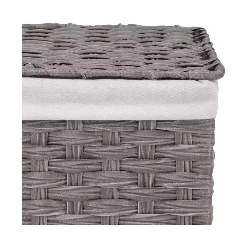 Panier à linge rectangulaire tressé à la main avec couvercle et doublure, Collection Classiques Modernes