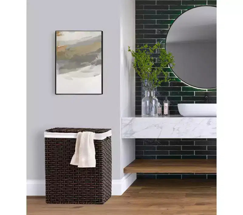 Panier à linge rectangulaire tressé à la main avec couvercle et doublure, Collection Classiques Modernes