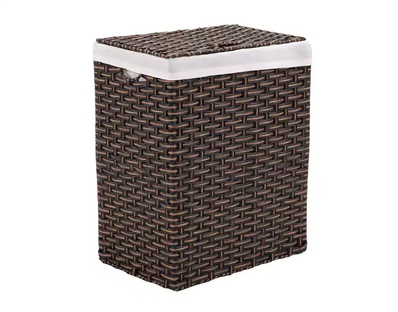 Panier à linge rectangulaire tressé à la main avec couvercle et doublure, Collection Classiques Modernes