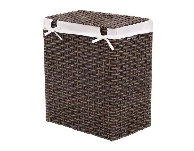 Panier à linge rectangulaire tressé à la main avec couvercle et doublure, Collection Classiques Modernes