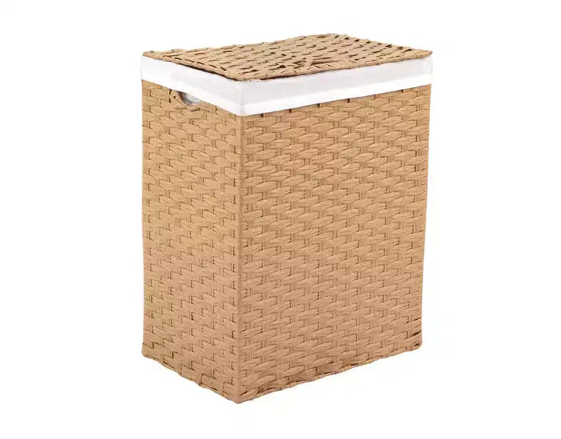Panier à linge rectangulaire tressé à la main avec couvercle et doublure, Collection Classiques Modernes