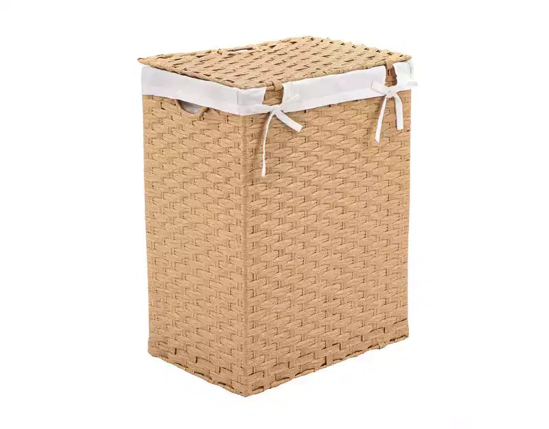 Panier à linge rectangulaire tressé à la main avec couvercle et doublure, Collection Classiques Modernes