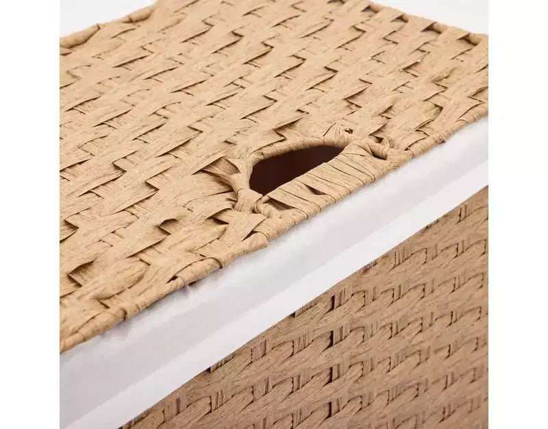 Panier à linge rectangulaire tressé à la main avec couvercle et doublure, Collection Classiques Modernes