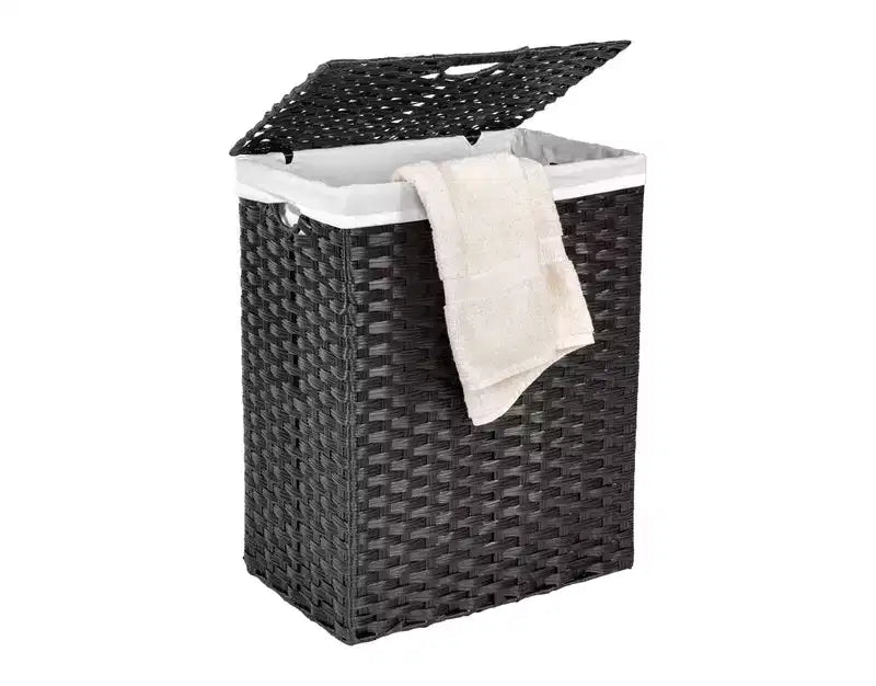 Seville Classics Modern Handwoven Lidded Rectangle Laundry Room Hamper with Liner