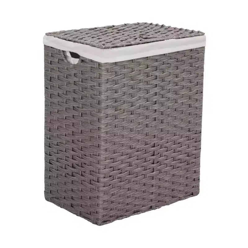 Panier à linge rectangulaire tressé à la main avec couvercle et doublure, Collection Classiques Modernes