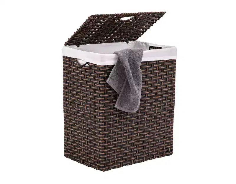 Panier à linge rectangulaire tressé à la main avec couvercle et doublure, Collection Classiques Modernes