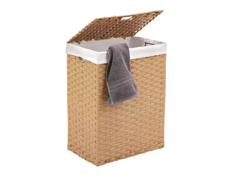 Panier à linge rectangulaire tressé à la main avec couvercle et doublure, Collection Classiques Modernes