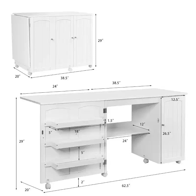 Meuble de couture pliable avec étagères de rangement, chariot à roulettes pour travaux manuels, grand modèle