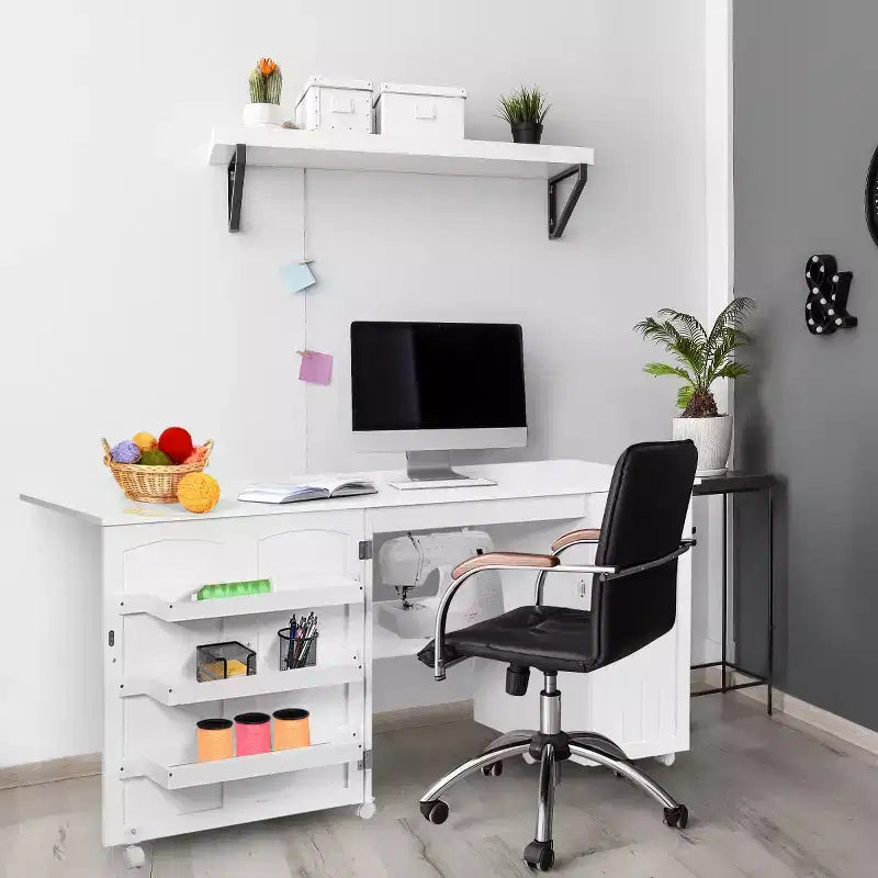 Meuble de couture pliable avec étagères de rangement, chariot à roulettes pour travaux manuels, grand modèle