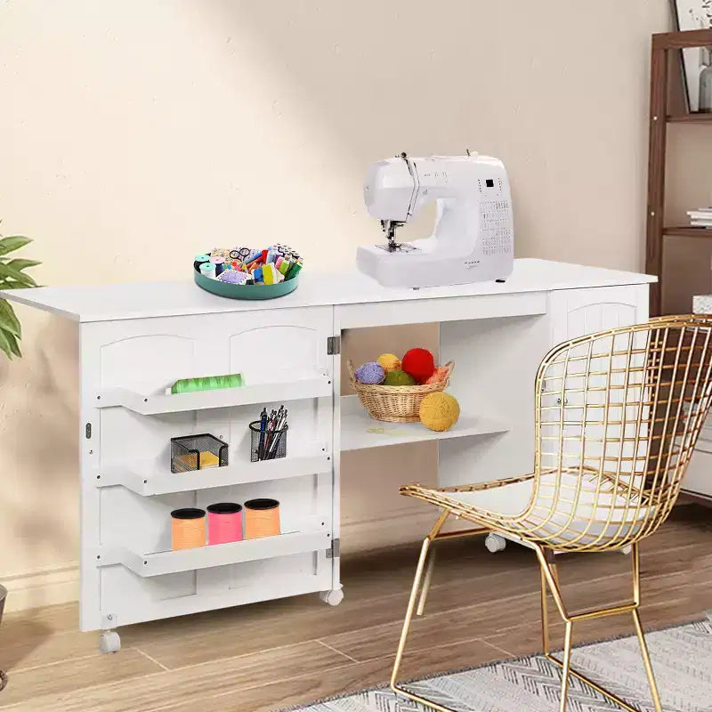 Meuble de couture pliable avec étagères de rangement, chariot à roulettes pour travaux manuels, grand modèle