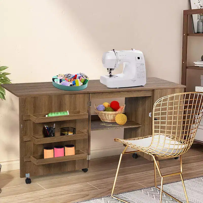 Meuble de couture pliable avec étagères de rangement, chariot à roulettes pour travaux manuels, grand modèle