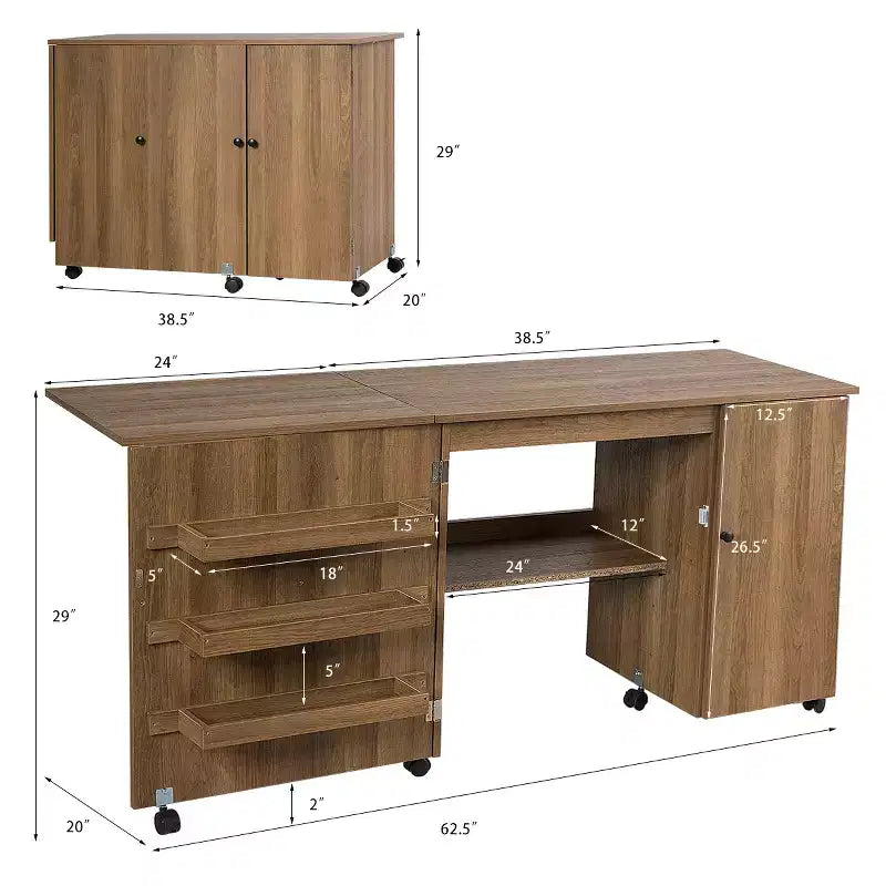 Meuble de couture pliable avec étagères de rangement, chariot à roulettes pour travaux manuels, grand modèle