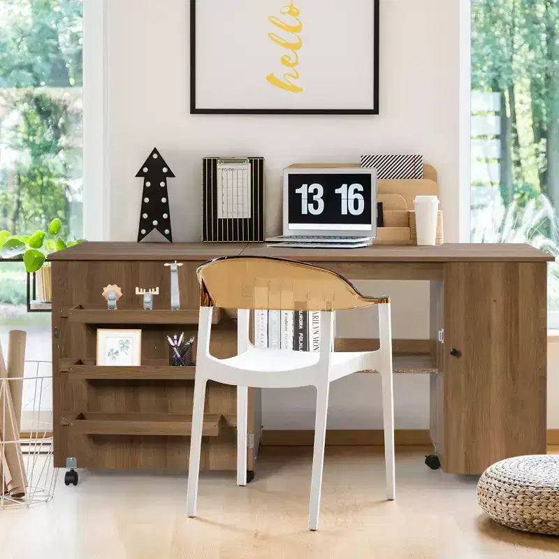 Meuble de couture pliable avec étagères de rangement, chariot à roulettes pour travaux manuels, grand modèle