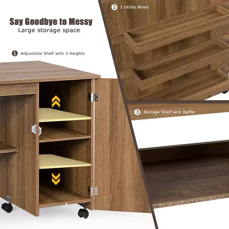 Meuble de couture pliable avec étagères de rangement, chariot à roulettes pour travaux manuels, grand modèle