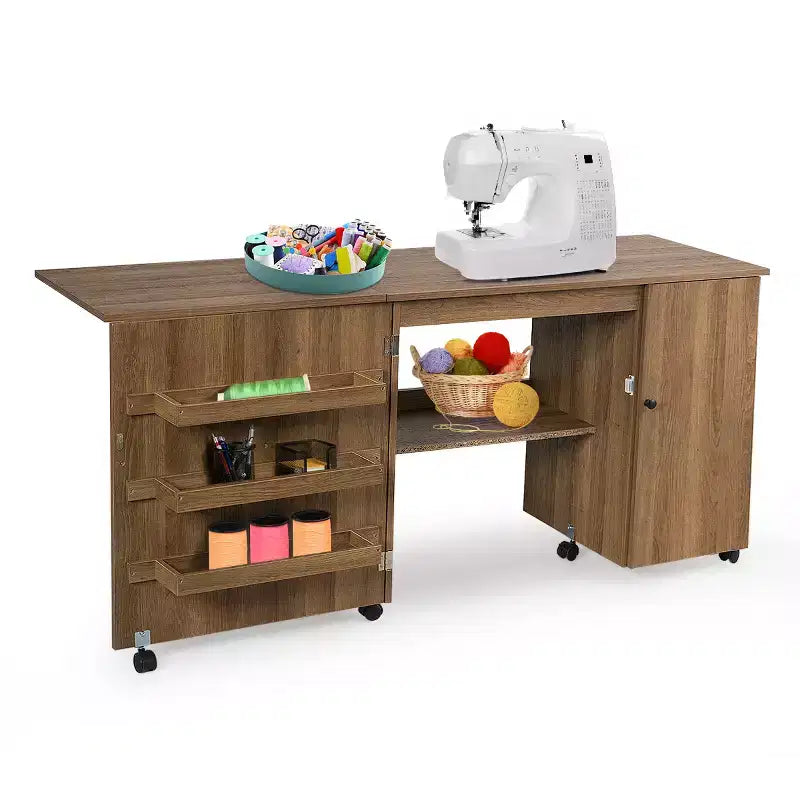 Meuble de couture pliable avec étagères de rangement, chariot à roulettes pour travaux manuels, grand modèle