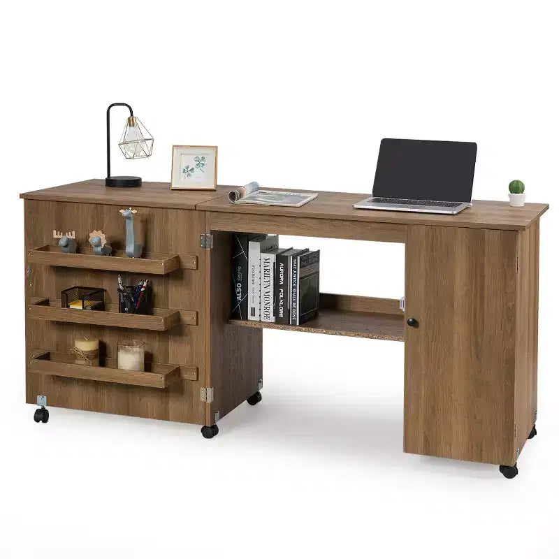 Costway Folding Sewing Table Shelves Storage Cabinet Craft Cart W/Wheels Large
