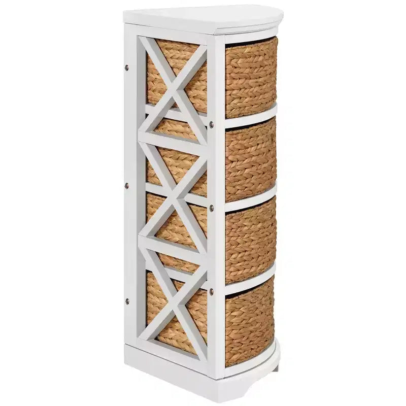 Table d'appoint d'angle à 4 niveaux avec 4 paniers en osier