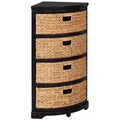 eHemco Hampton Meadows 4 Tier X-Side Corner Storage End Table with 4 Wicker Baskets