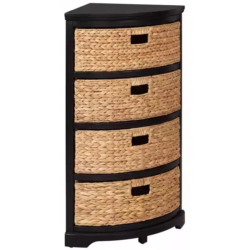 eHemco Hampton Meadows 4 Tier X-Side Corner Storage End Table with 4 Wicker Baskets