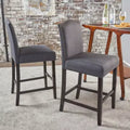 Set of 2 Upholstered Bar Stools Counter Stools Dining Chairs Pub Kitchen Stools with Nailhead Trim, Vintage&Antique, Gray/Brown-ModernLuxe