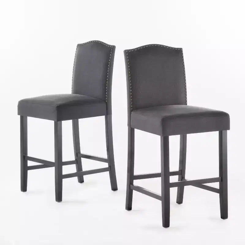 Tabourets de bar et de comptoir rembourrés Chaises de salle à manger Tabourets de cuisine de pub avec garniture cloutée, vintage et antique, gris/marron