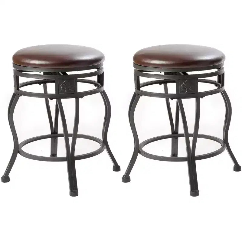 eHemco Swivel Metal Kitchen Counter Height Barstool with Upholstered Faux Leather Seat, 24 Inches, Black, Set of 2