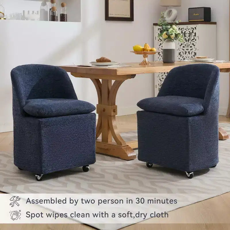 Chaises de salle à manger en tissu chenille avec roulettes universelles, beiges