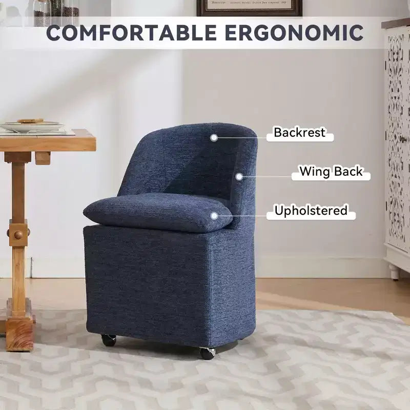 Chaises de salle à manger en tissu chenille avec roulettes universelles, beiges