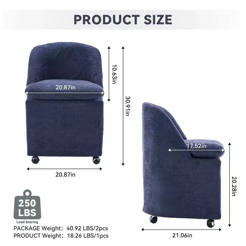 Chaises de salle à manger en tissu chenille avec roulettes universelles, beiges