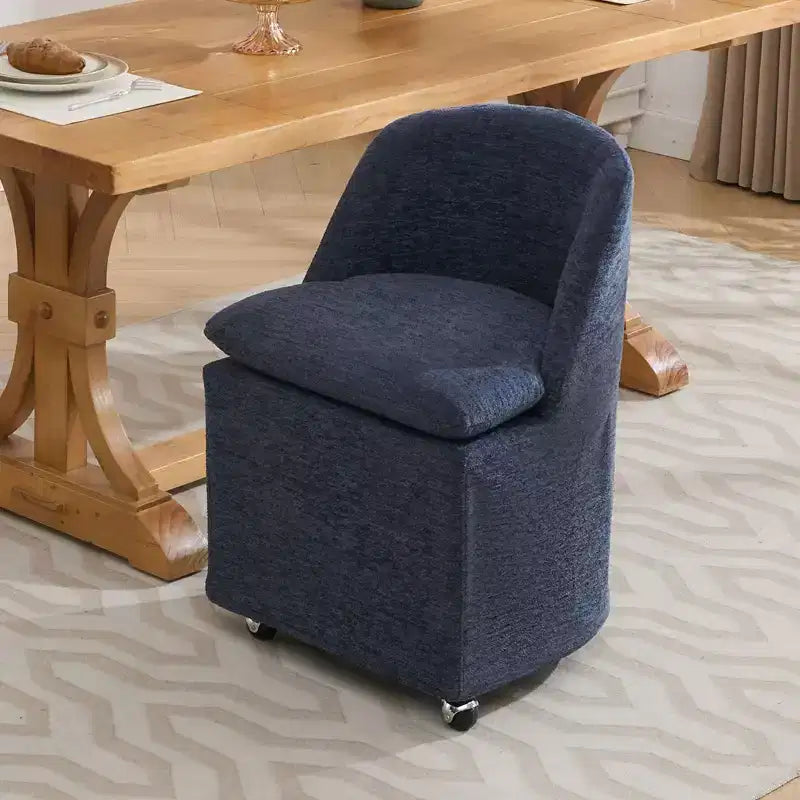 Chaises de salle à manger en tissu chenille avec roulettes universelles, beiges
