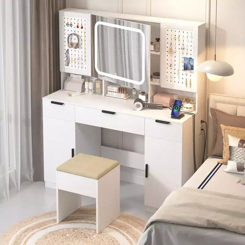 Coiffeuse blanche avec miroir et éclairage LED