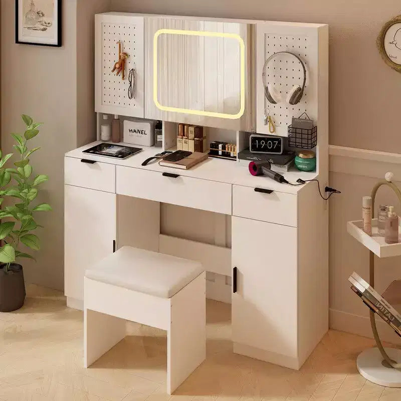 Coiffeuse blanche avec miroir et éclairage LED